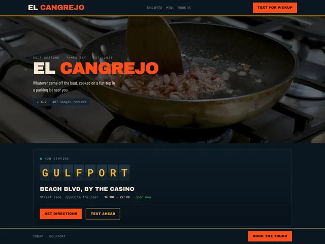 El Cangrejo demo — food truck site built as a split-flap arrivals board
