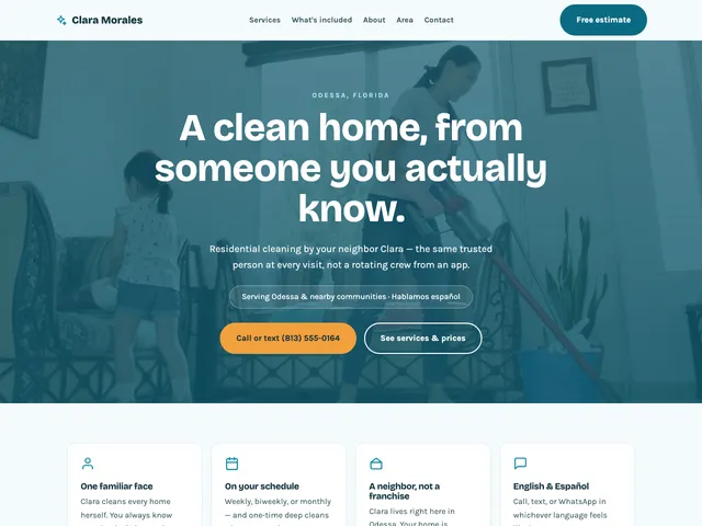 Casa Clara Home Cleaning demo — fresh personal home-services design with video
