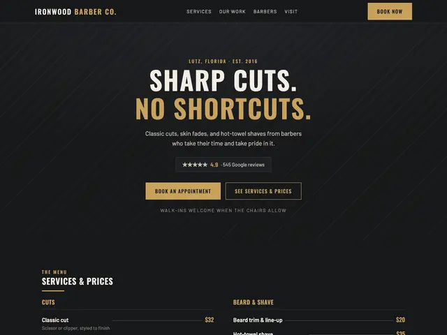Ironwood Barber Co. demo — dark classic barbershop design